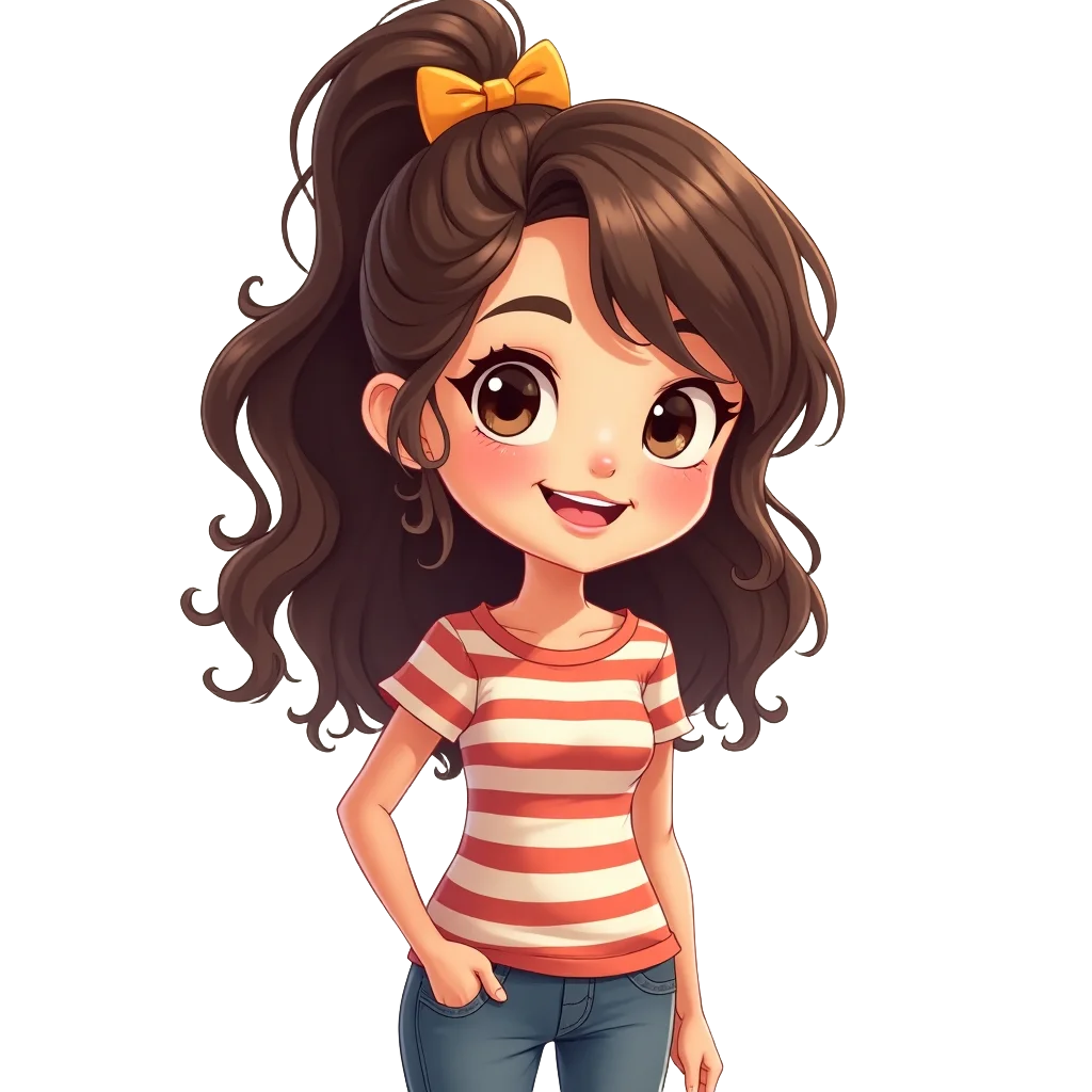 Cute Cartoon Girl with a Yellow Bow